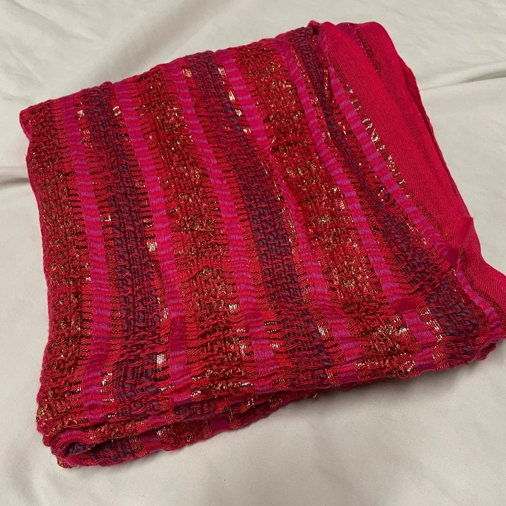 Collection Eighteen Red Burgundy Gold Sparkly Knit Scarf